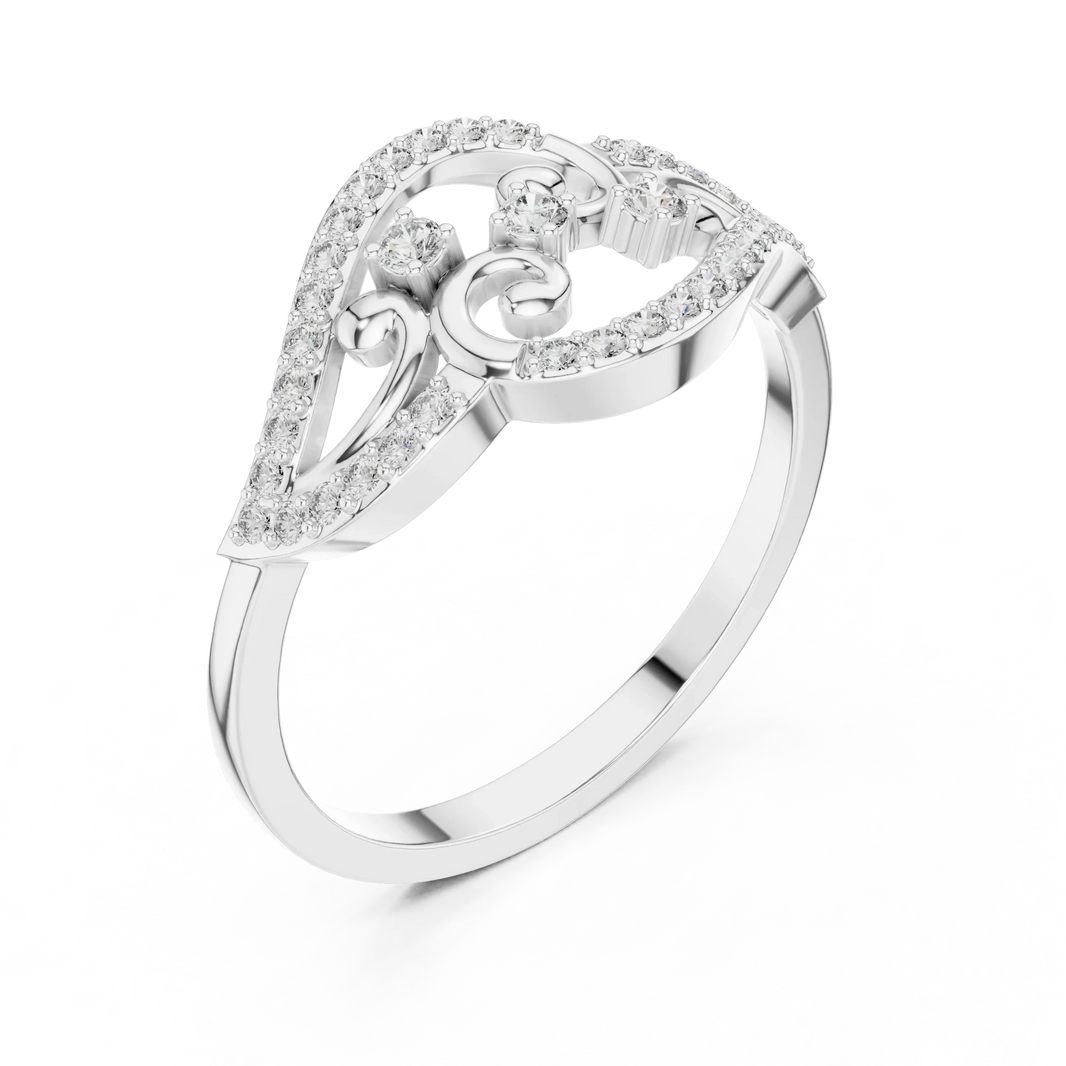 Pavé Swirl Filigree Scroll Bypass Moissanite Ring in white 925 sterling silver, view 2