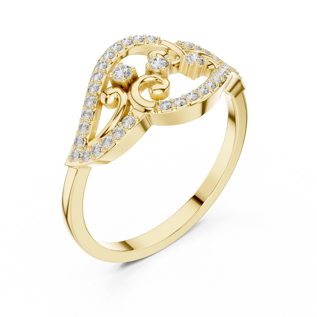 Pavé Swirl Filigree Scroll Bypass Moissanite Ring in yellow 925 sterling silver, view 2