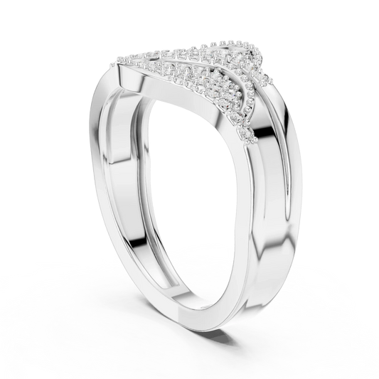 Wide Milgrain Wave Crossover Pavé Moissanite Ring in white 925 sterling silver, view 1