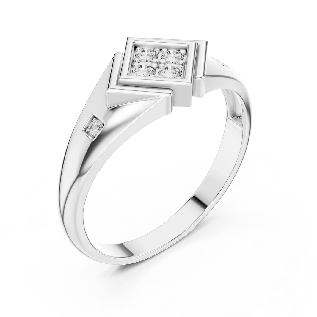 Rhombus Signet Four Stone Square Cluster Moissanite Ring in white 925 sterling silver, view 2