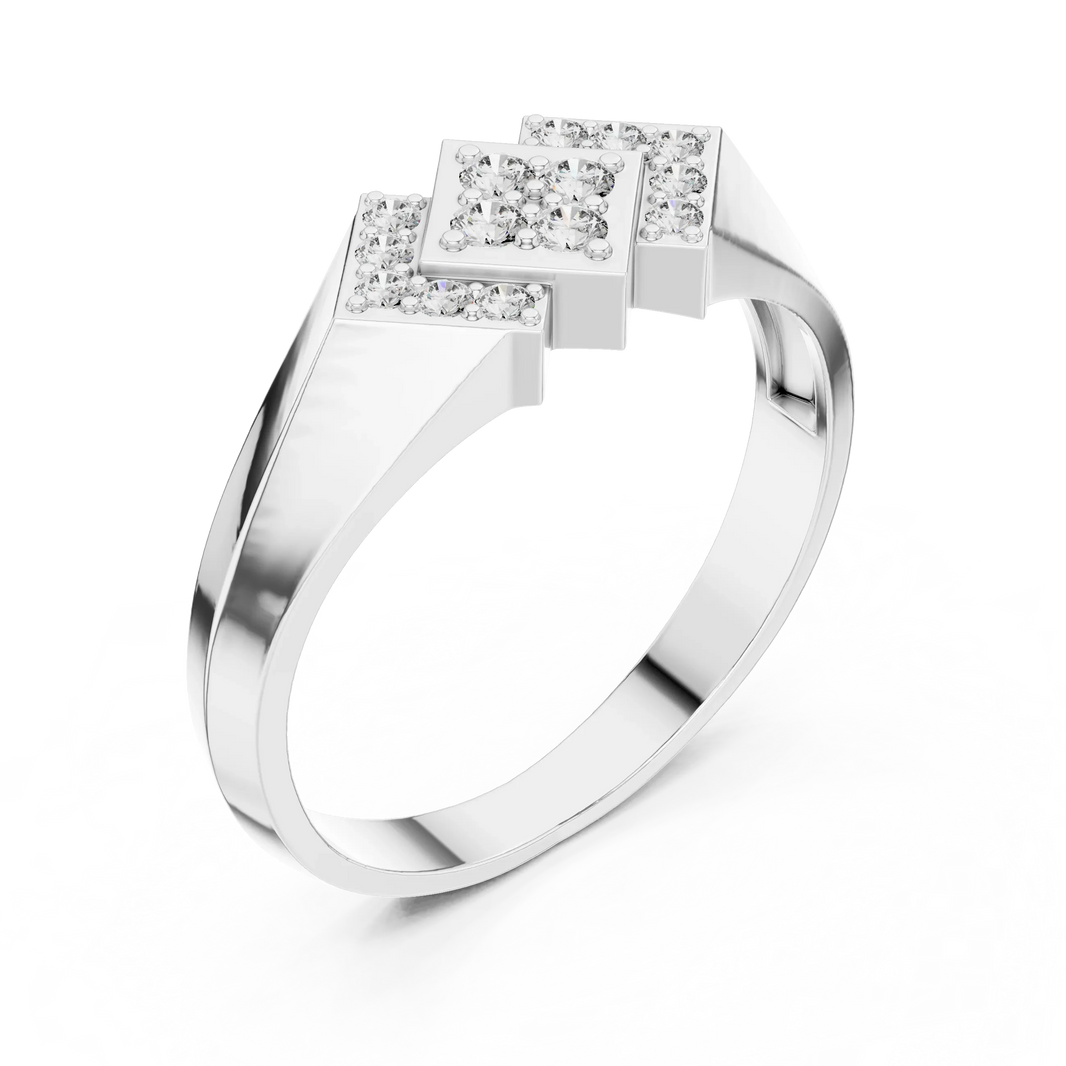 Triple Rhombus Signet Pavé Cluster Moissanite Ring in white 925 sterling silver, view 2