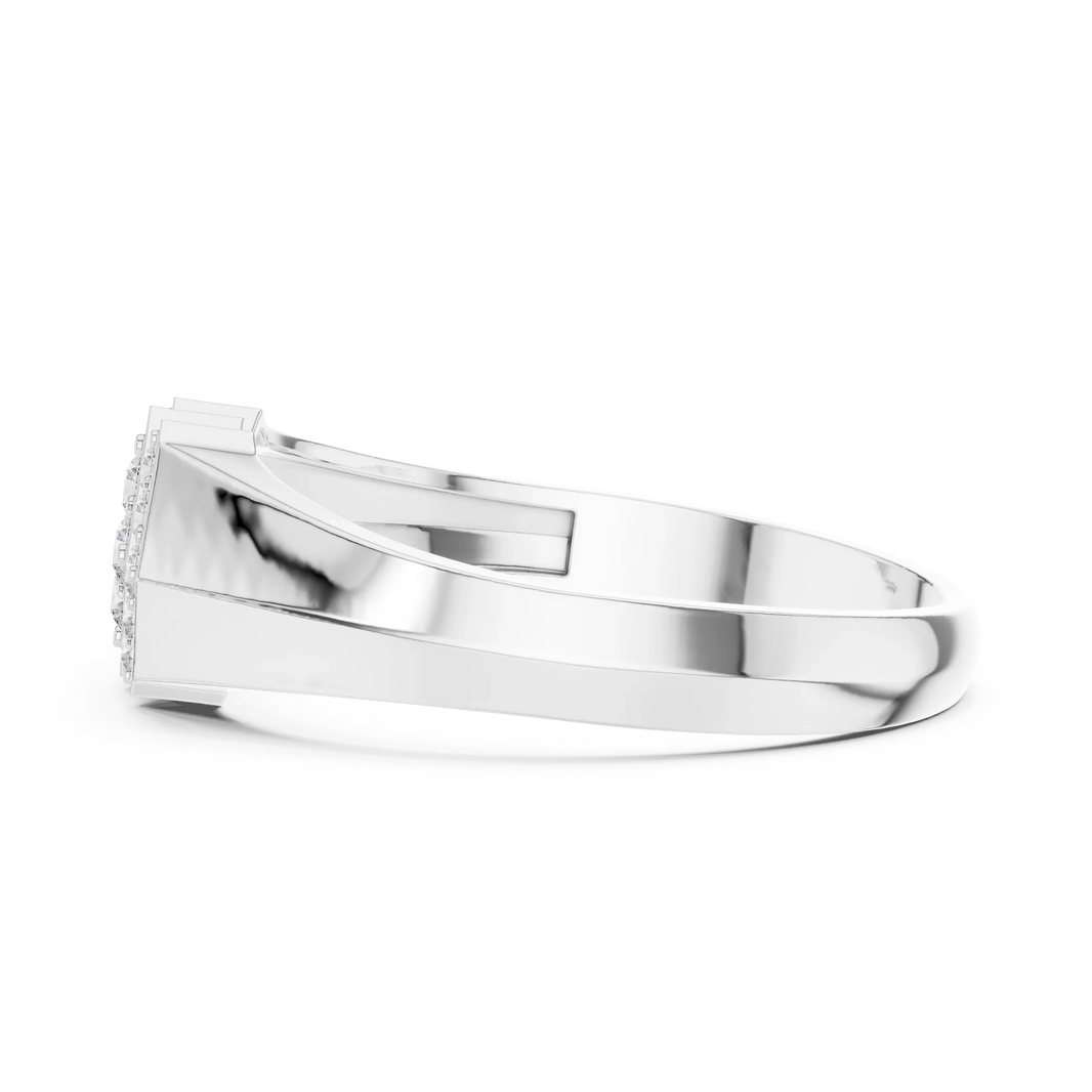 Triple Rhombus Signet Pavé Cluster Moissanite Ring in white 925 sterling silver, view 3