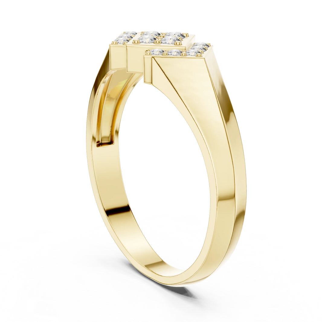 Triple Rhombus Signet Pavé Cluster Moissanite Ring in yellow 925 sterling silver, view 1