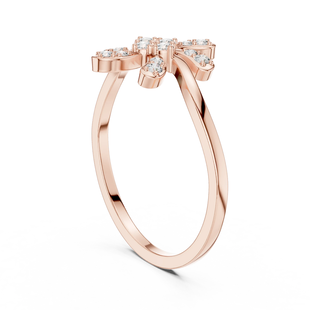Six Petal Pinwheel Flower Wavy Bypass Moissanite Ring in rose 925 sterling silver, view 1