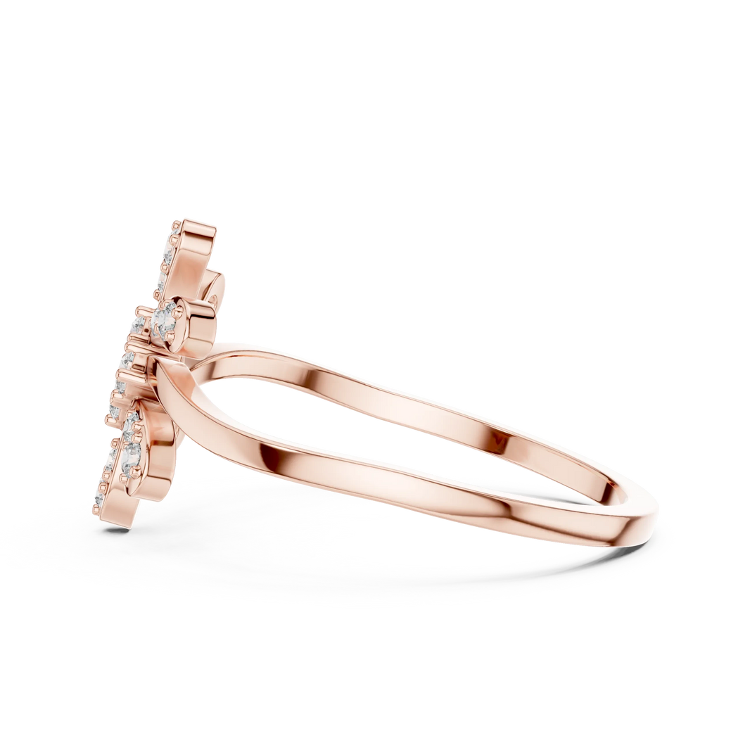 Six Petal Pinwheel Flower Wavy Bypass Moissanite Ring in rose 925 sterling silver, view 3
