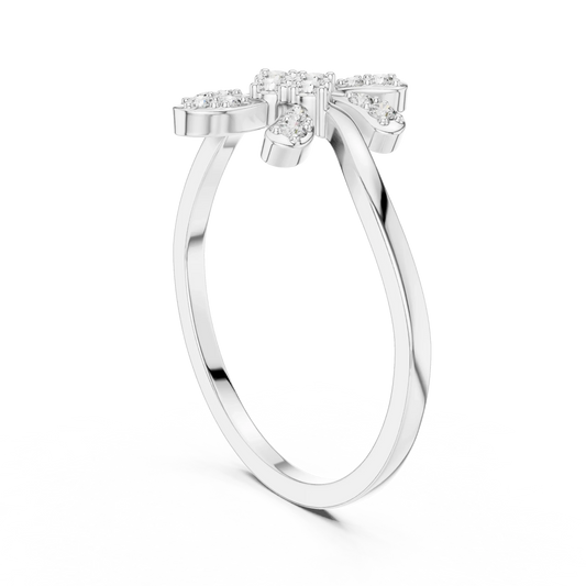 Six Petal Pinwheel Flower Wavy Bypass Moissanite Ring in white 925 sterling silver, view 1