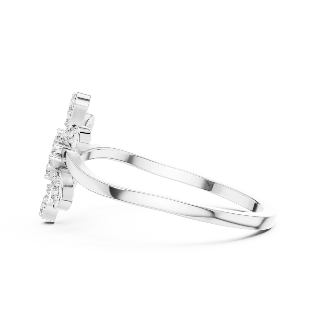 Six Petal Pinwheel Flower Wavy Bypass Moissanite Ring in white 925 sterling silver, view 3