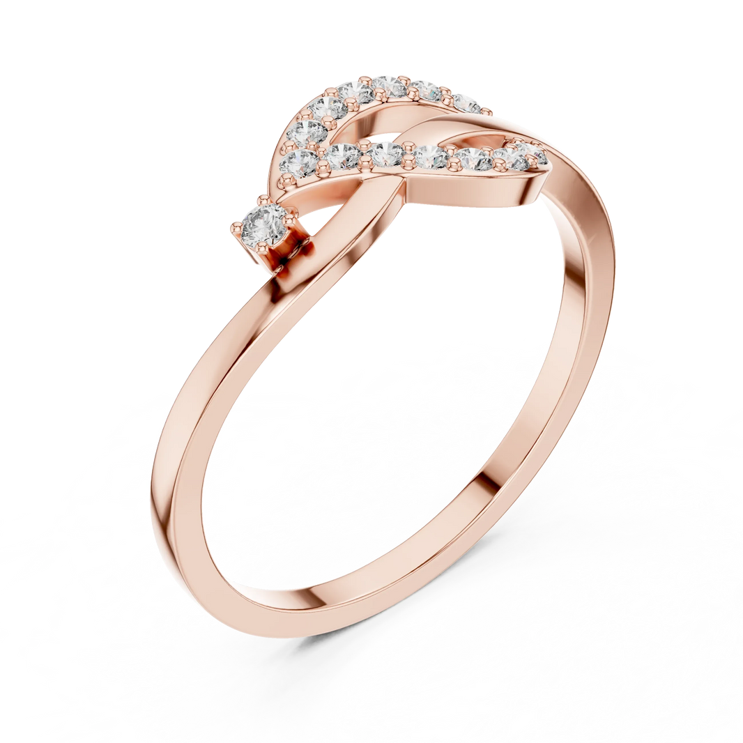 Pavé Love Knot Loop Single Accent Moissanite Ring in rose 925 sterling silver, view 2