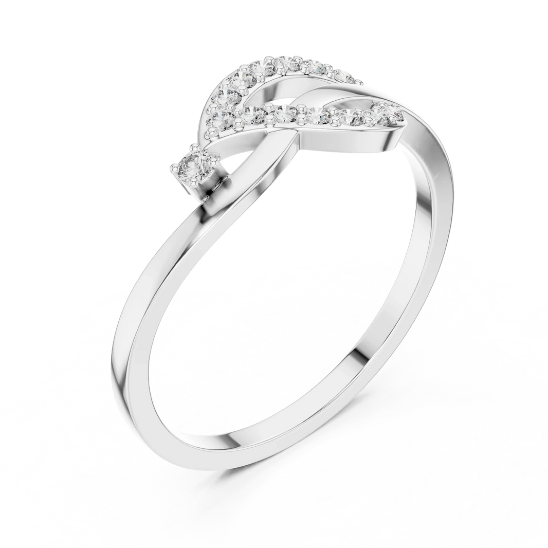 Pavé Love Knot Loop Single Accent Moissanite Ring in white 925 sterling silver, view 2
