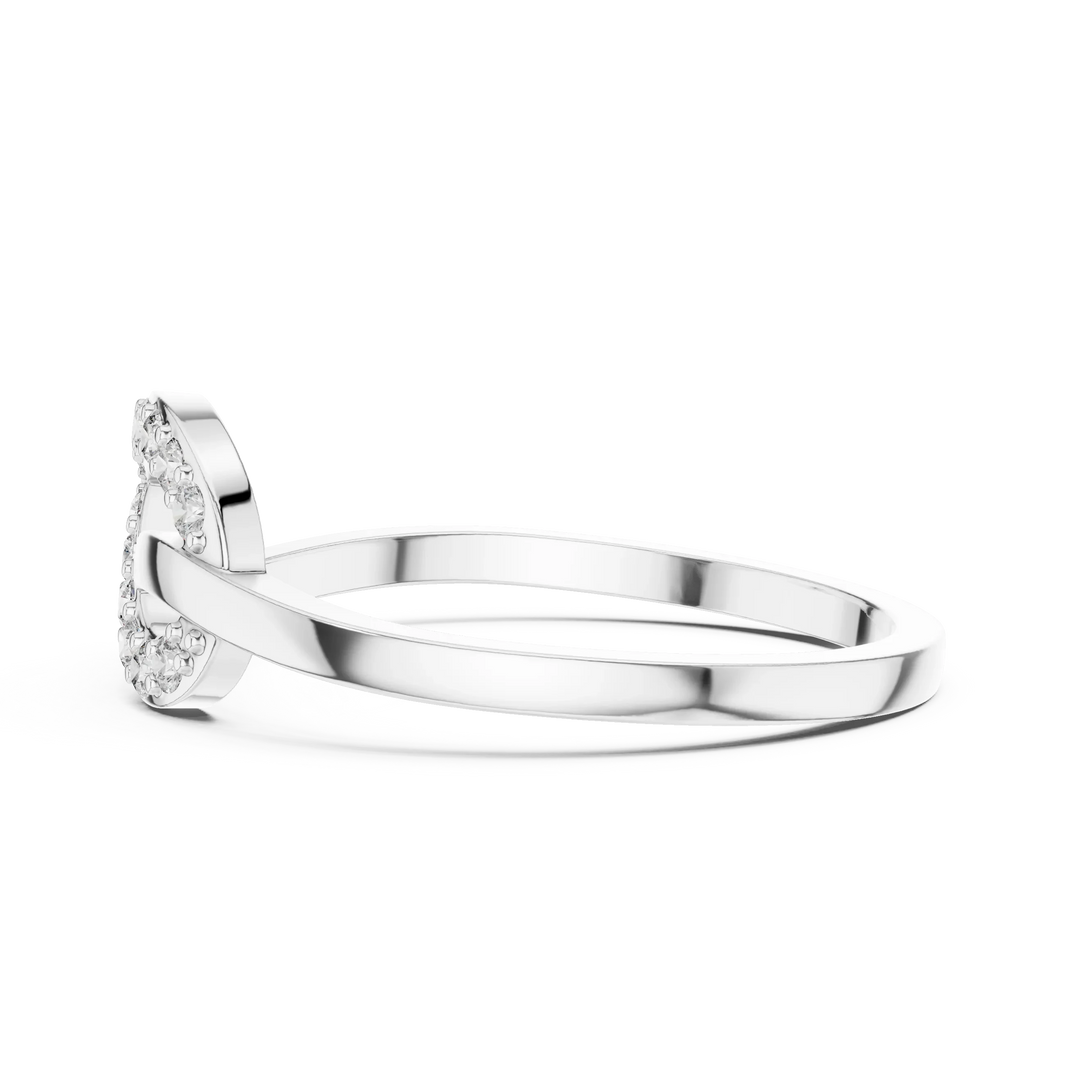 Pavé Love Knot Loop Single Accent Moissanite Ring in white 925 sterling silver, view 3