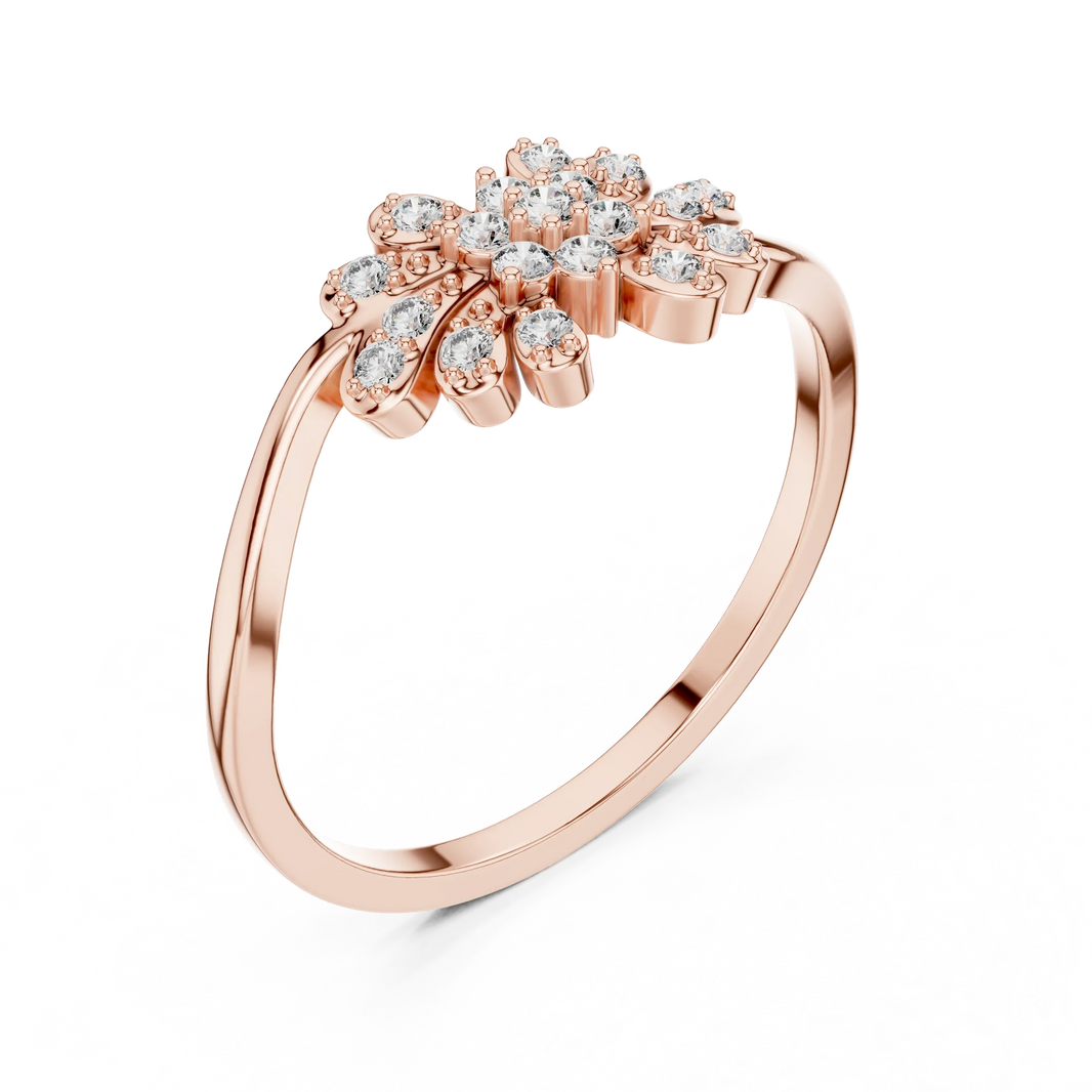 East West Floral Spray Leaf Cluster Moissanite Ring in rose 925 sterling silver, view 2