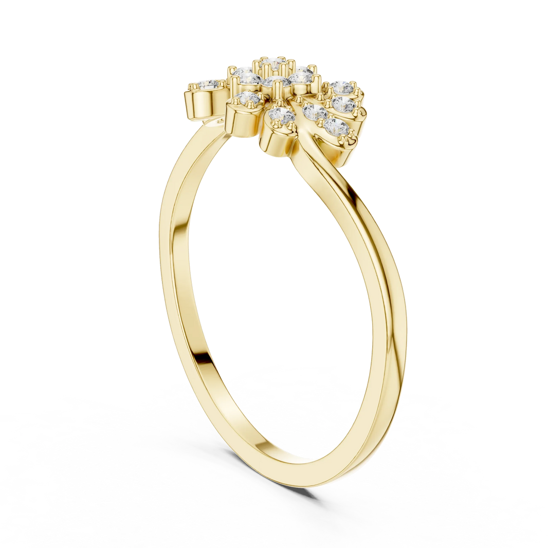 East West Floral Spray Leaf Cluster Moissanite Ring in yellow 925 sterling silver, view 1