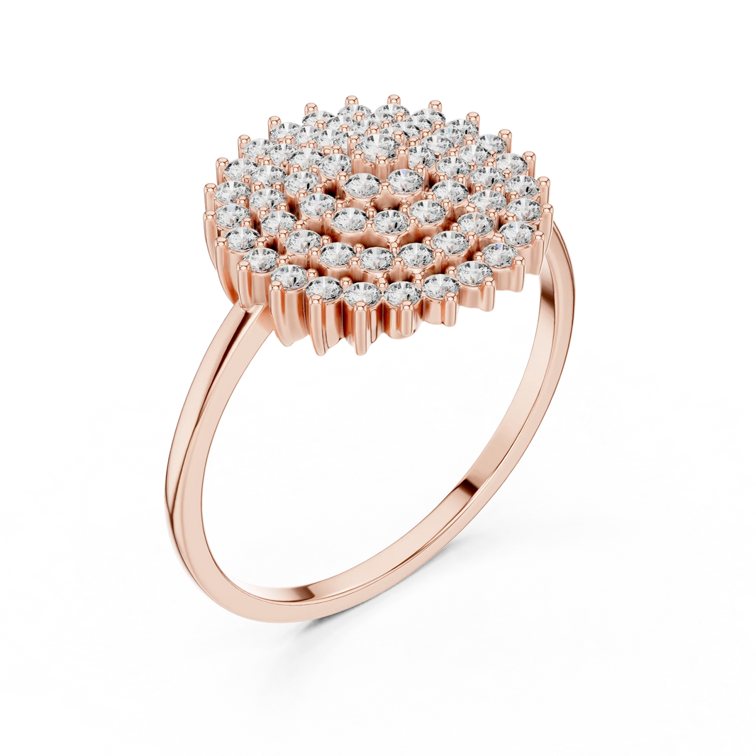 Large Round Domed Pavé Cluster Moissanite Ring in rose 925 sterling silver, view 2