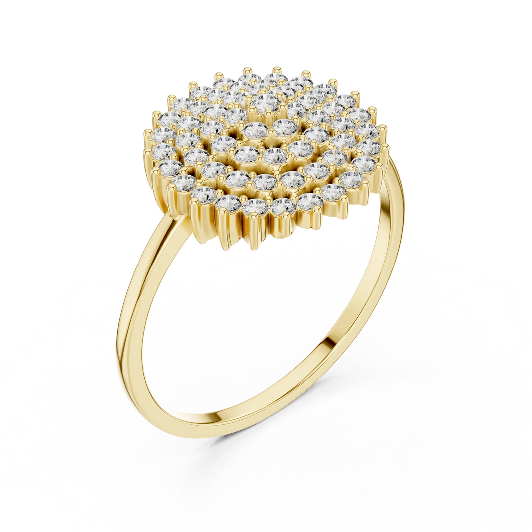 Large Round Domed Pavé Cluster Moissanite Ring in yellow 925 sterling silver, view 2