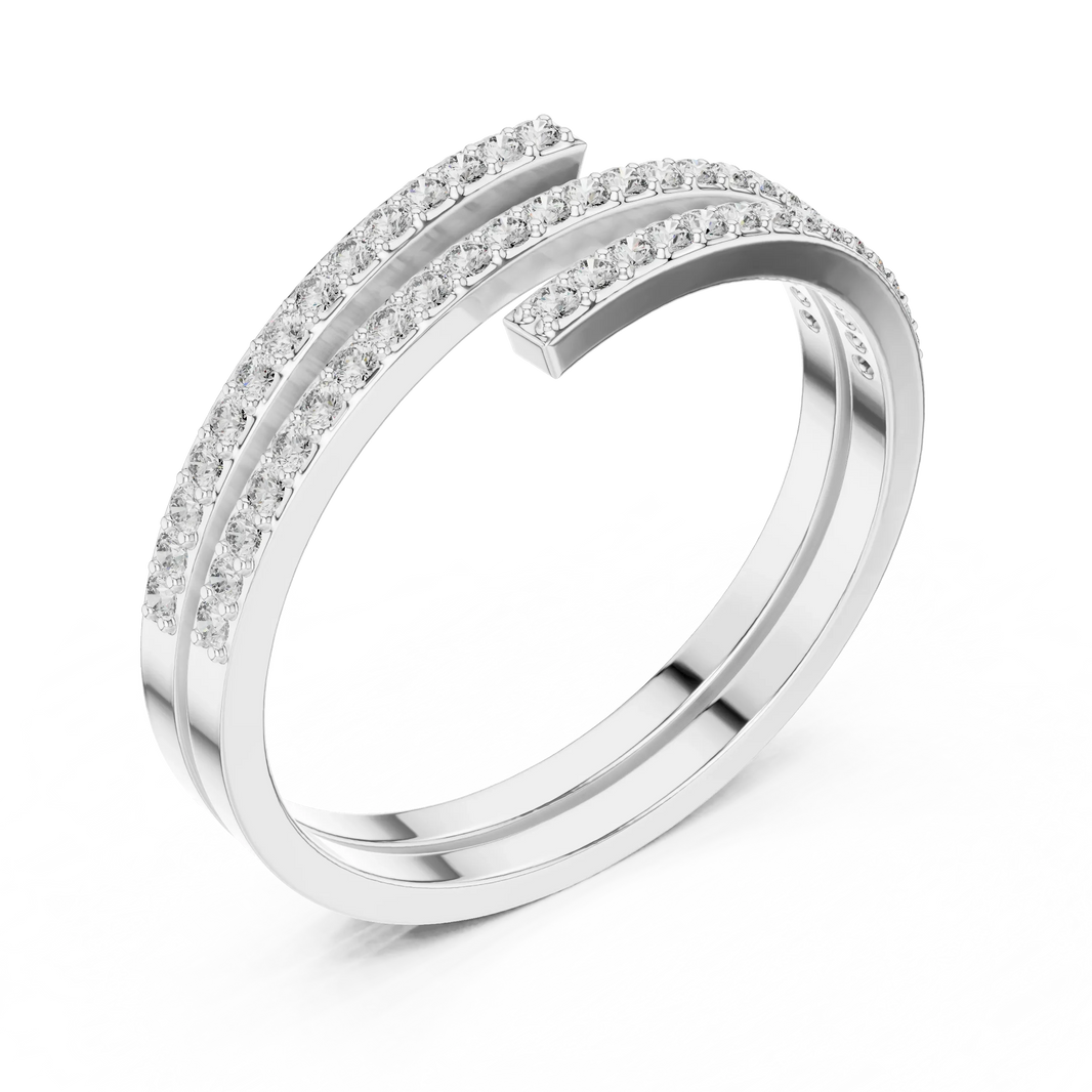 Triple Row Pavé Open Wrap Moissanite Ring in white 925 sterling silver, view 2