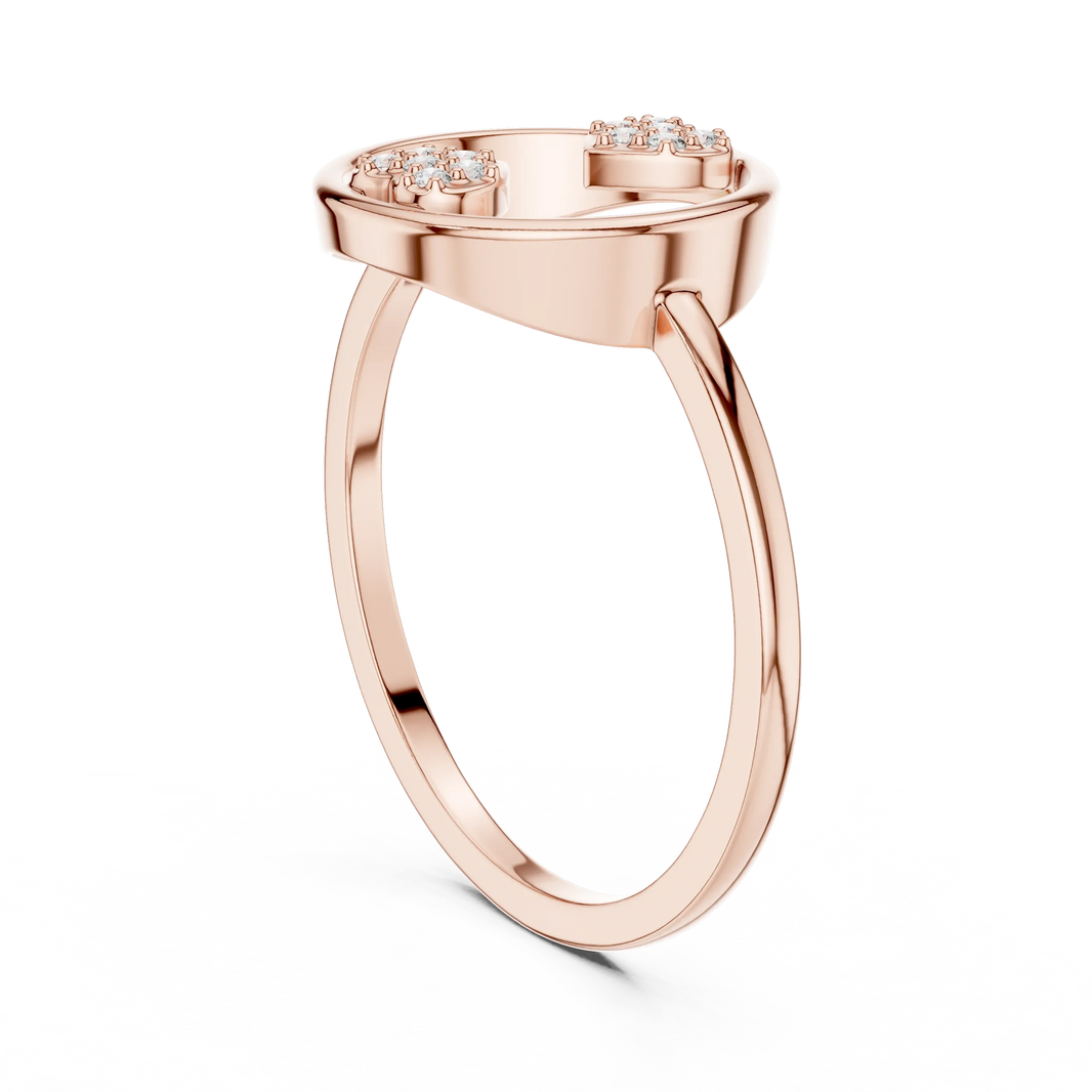 Open Circle Twin Pavé Heart Moissanite Ring in rose 925 sterling silver, view 1