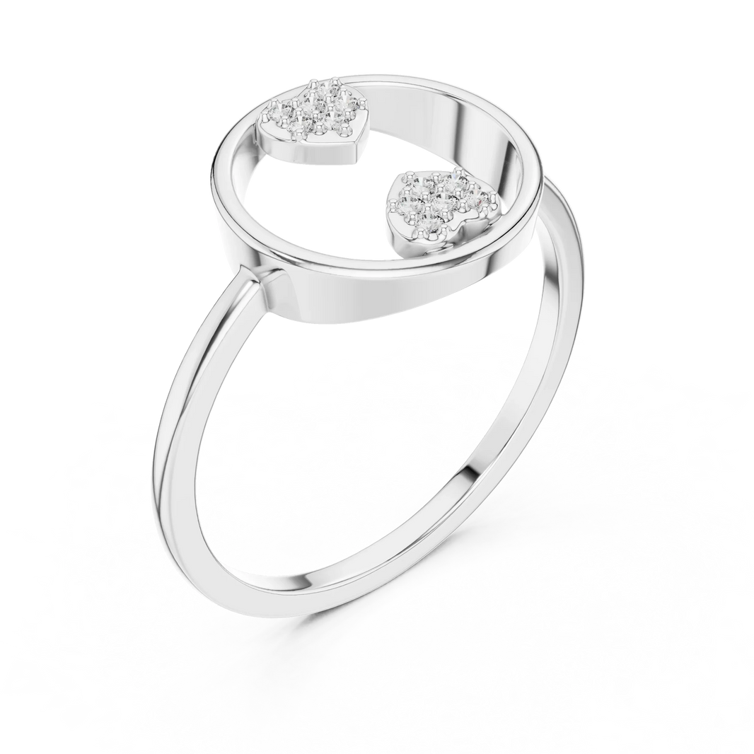 Open Circle Twin Pavé Heart Moissanite Ring in white 925 sterling silver, view 2