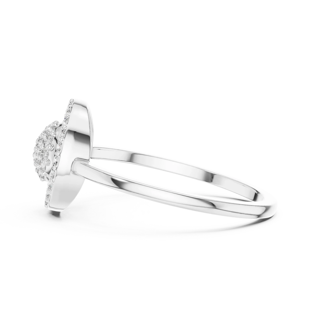 Floating Circle Halo Domed Pavé Cluster Moissanite Ring in white 925 sterling silver, view 3