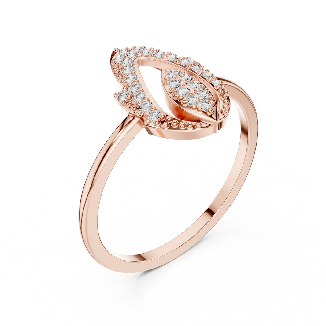 Milgrain Open Lotus Bud Flame Pavé Moissanite Ring in rose 925 sterling silver, view 2