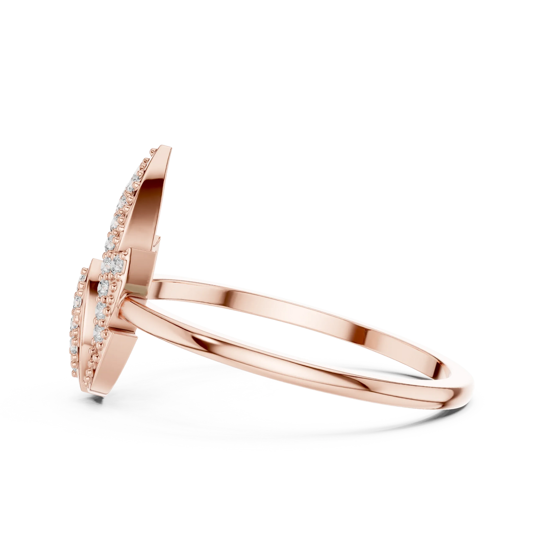 Milgrain Open Lotus Bud Flame Pavé Moissanite Ring in rose 925 sterling silver, view 3