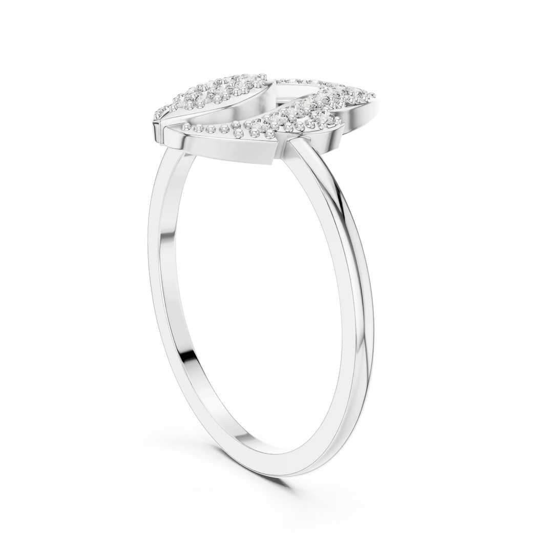 Milgrain Open Lotus Bud Flame Pavé Moissanite Ring in white 925 sterling silver, view 1
