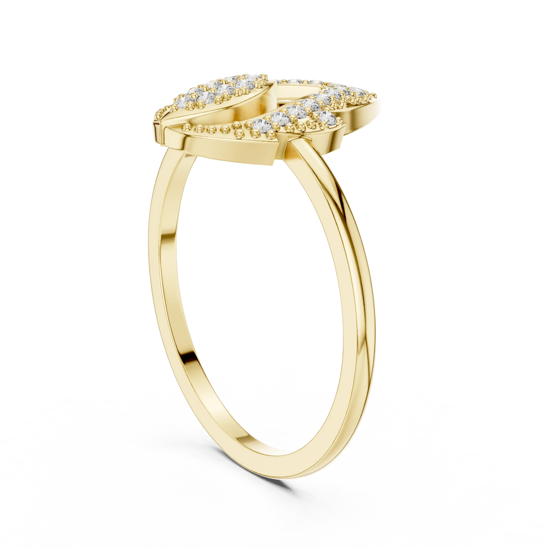 Milgrain Open Lotus Bud Flame Pavé Moissanite Ring in yellow 925 sterling silver, view 1