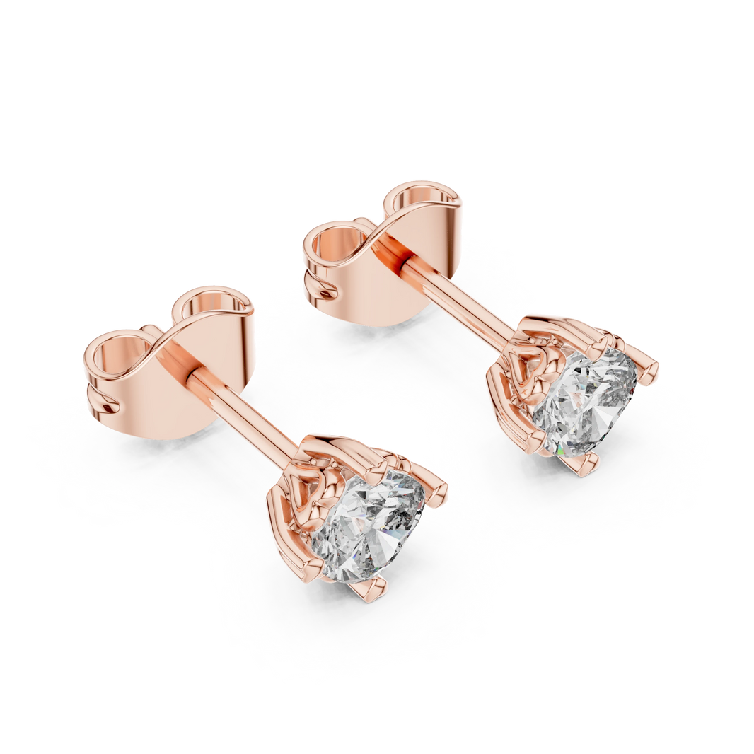Cushion Moissanite Heart Prong Stud Earrings in rose 925 sterling silver, view 2