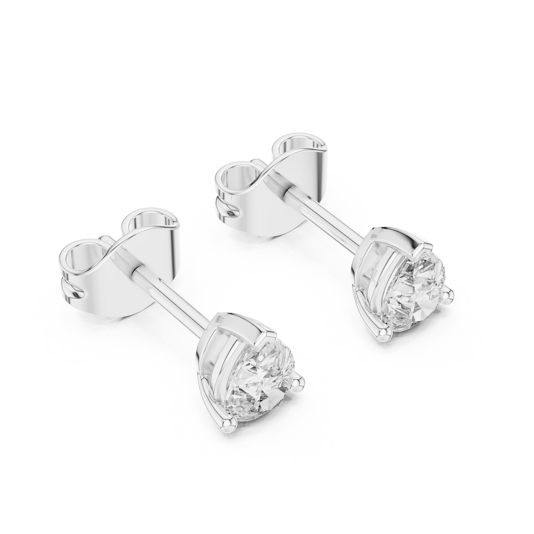 Pear Moissanite Three Prong Stud Earrings in white 925 sterling silver, view 2