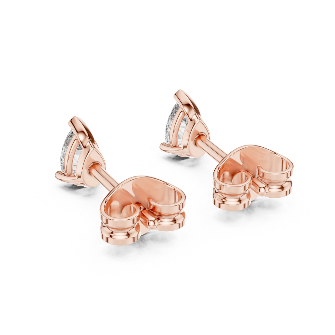 Pear Moissanite Three Prong Stud Earrings in rose 925 sterling silver, view 3
