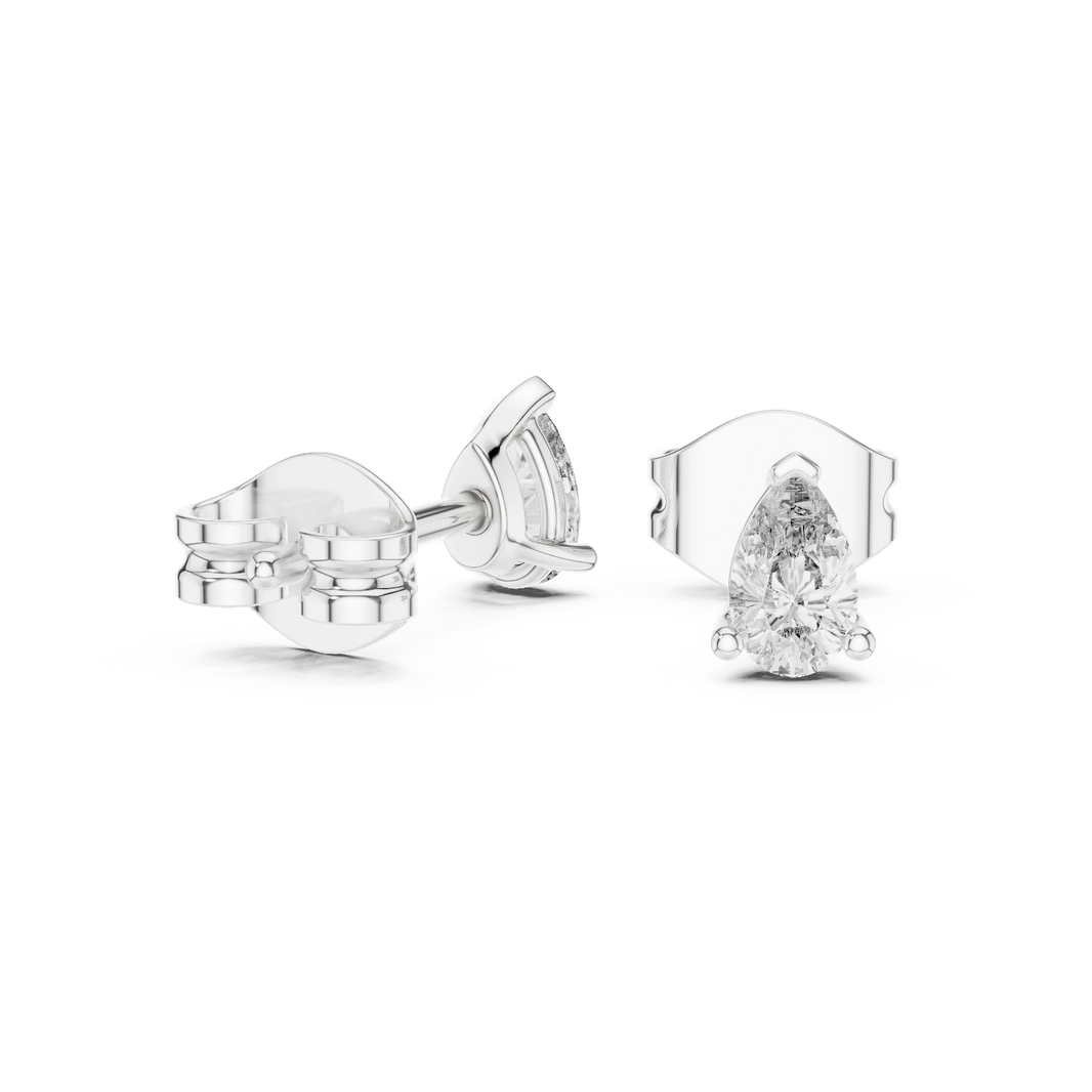 Pear Moissanite Three Prong Stud Earrings in white 925 sterling silver, view 1