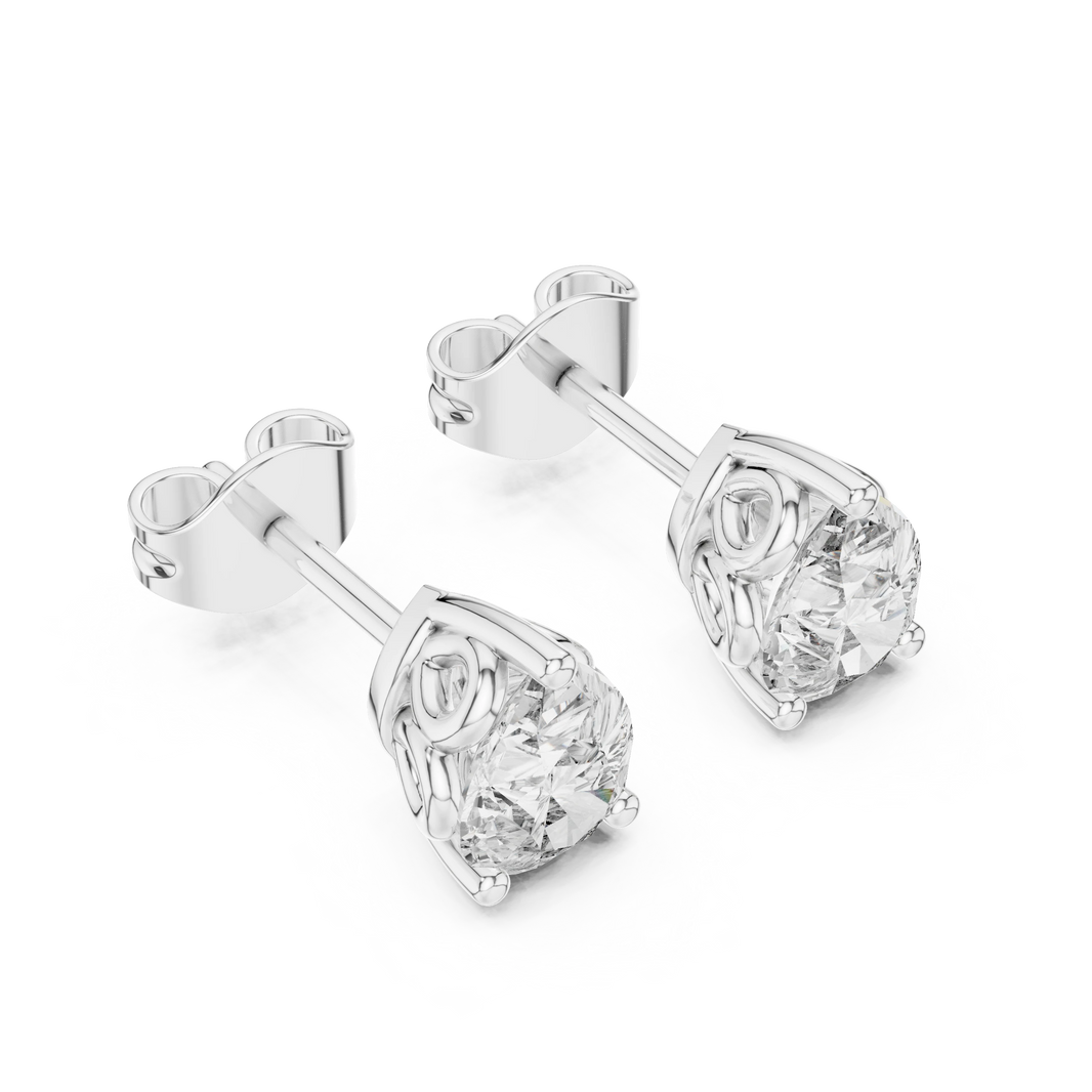 Pear Moissanite Filigree Basket Stud Earrings in white 925 sterling silver, view 2