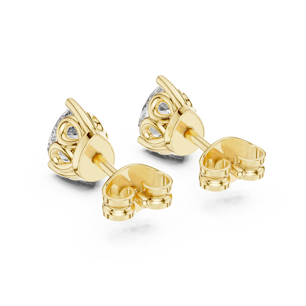 Pear Moissanite Filigree Basket Stud Earrings in yellow 925 sterling silver, view 3