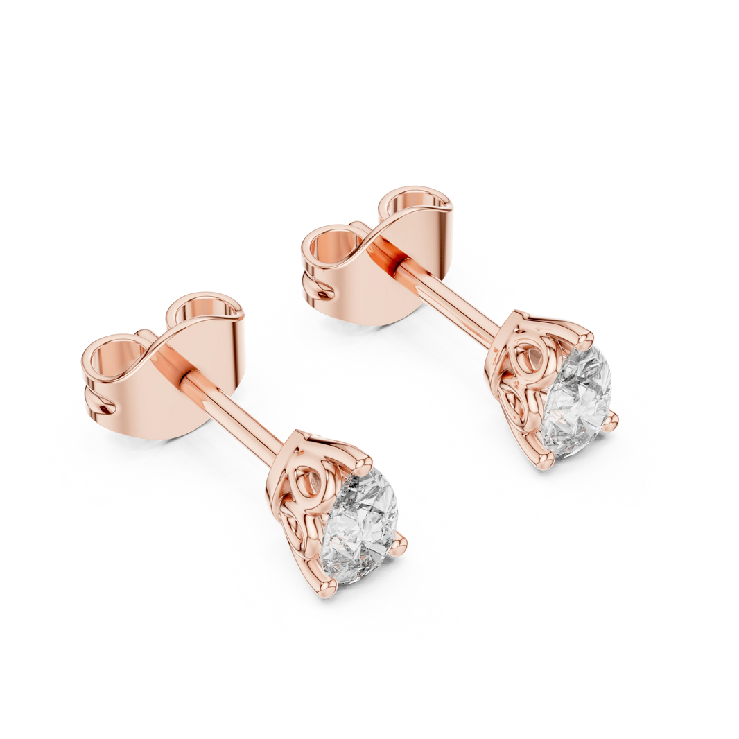 Pear Moissanite Filigree Basket Stud Earrings in rose 925 sterling silver, view 2