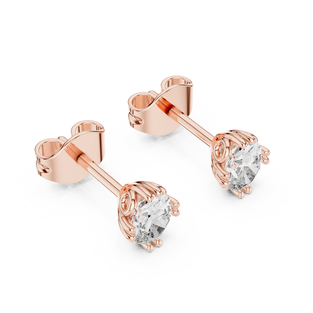 Oval Moissanite Stud Earrings with Sculpted Gallery in rose 925 sterling silver, view 2
