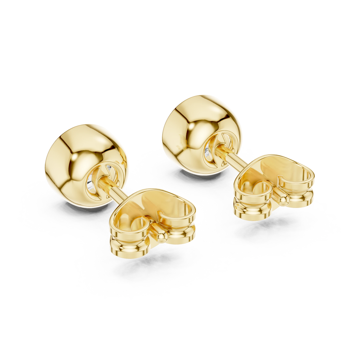 Round Bezel Moissanite Stud Earrings in yellow 925 sterling silver, view 3