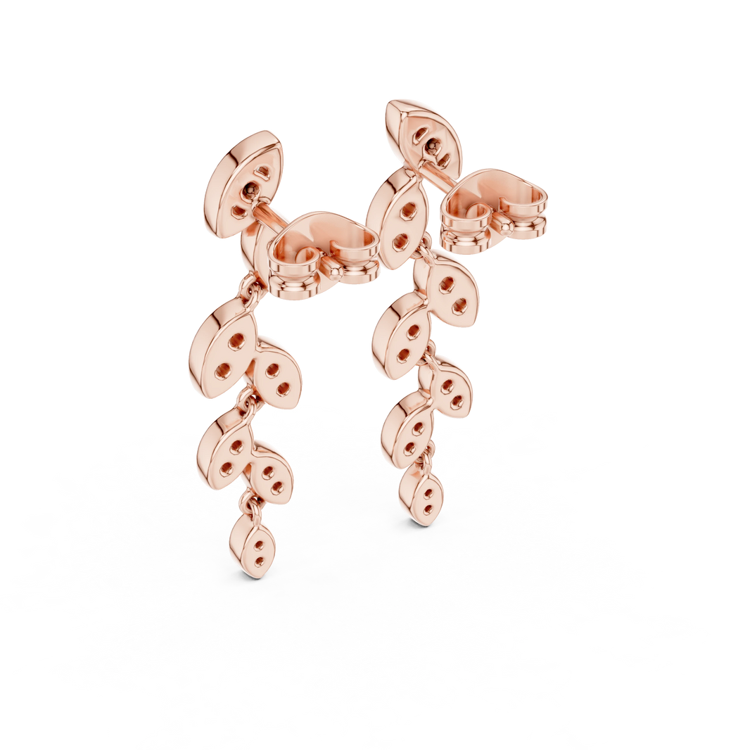 Moissanite Leaf Vine Drop Earrings in rose 925 sterling silver, view 3