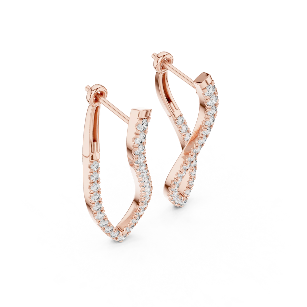 Twisted Pavé Moissanite Hoop Earrings in rose 925 sterling silver, view 2