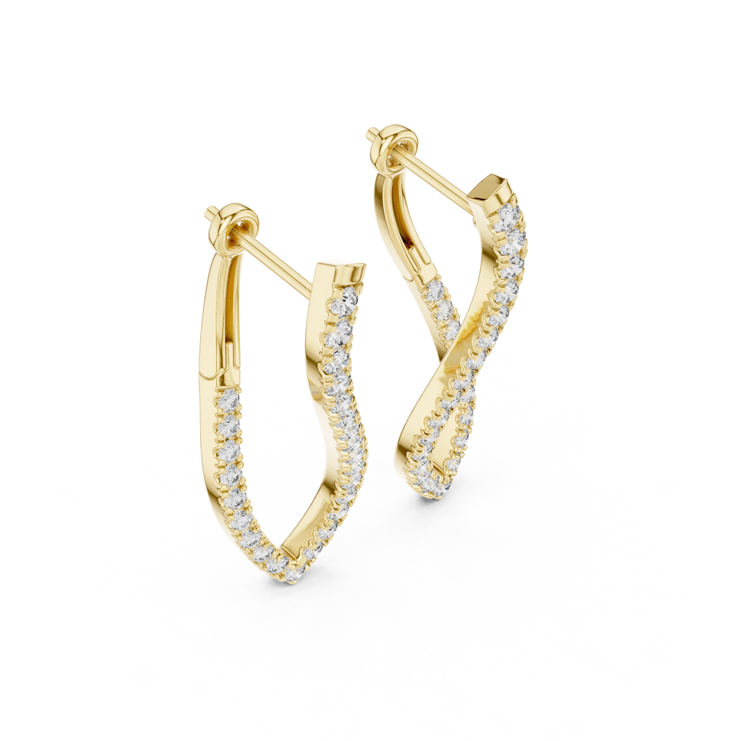 Twisted Pavé Moissanite Hoop Earrings in yellow 925 sterling silver, view 2