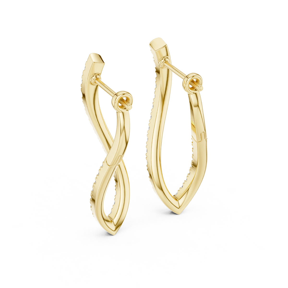 Twisted Pavé Moissanite Hoop Earrings in yellow 925 sterling silver, view 3