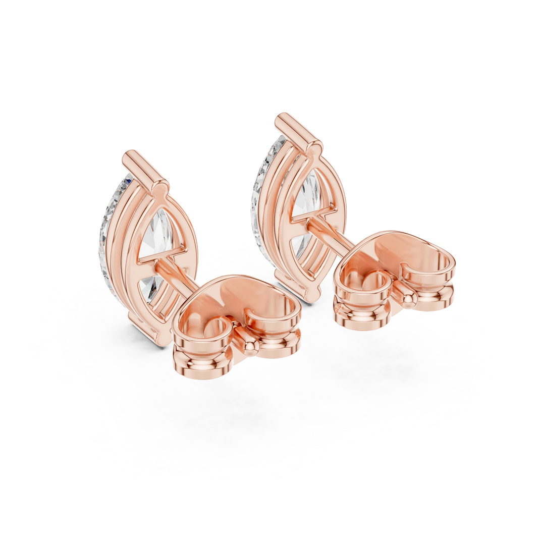 Marquise Moissanite Solitaire Stud Earrings in rose 925 sterling silver, view 3