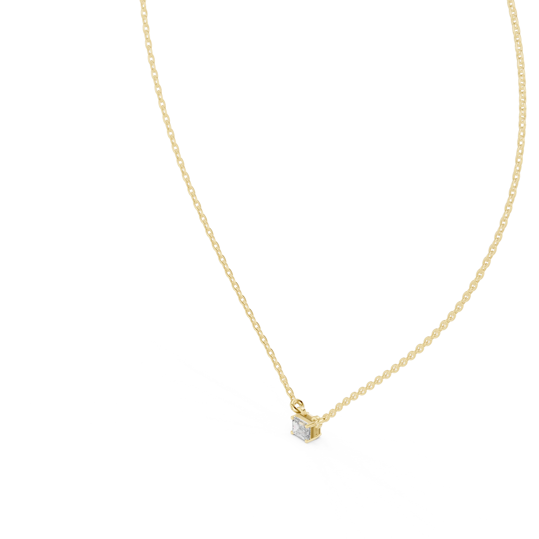 East West Emerald Cut Moissanite Solitaire Pendant in yellow 925 sterling silver, view 2