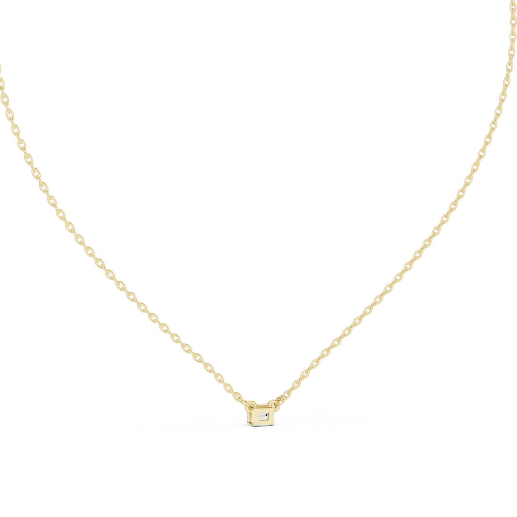 East West Emerald Cut Moissanite Solitaire Pendant in yellow 925 sterling silver, view 4