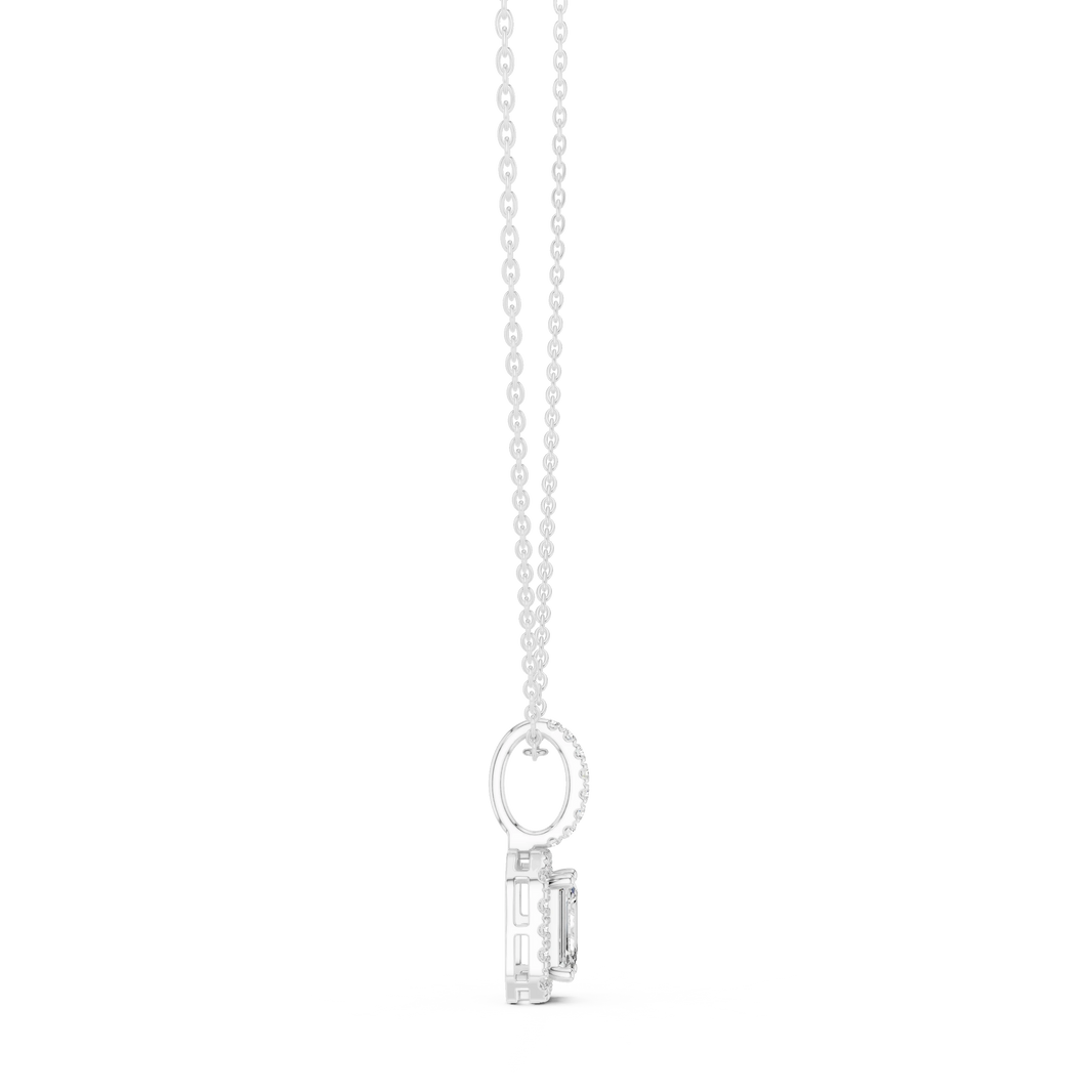 Emerald Cut Halo Moissanite Pendant with Pavé Bail in white 925 sterling silver, view 3
