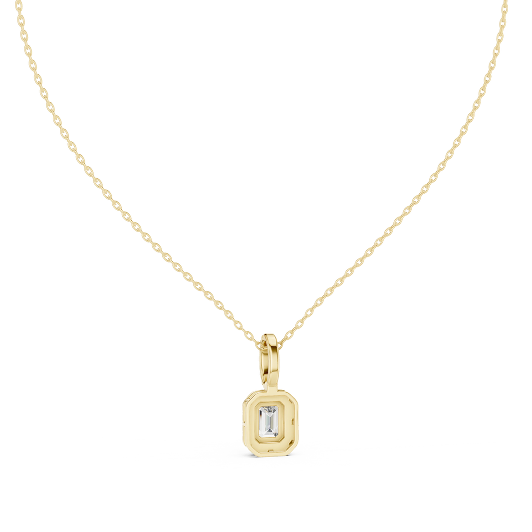 Emerald Cut Halo Moissanite Pendant with Pavé Bail in yellow 925 sterling silver, view 4