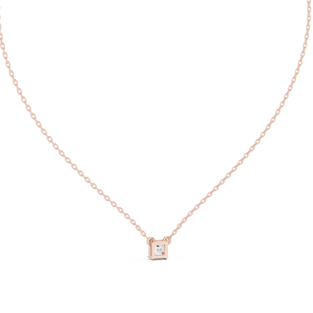 Asscher Cut Moissanite Solitaire Pendant in rose 925 sterling silver, view 4