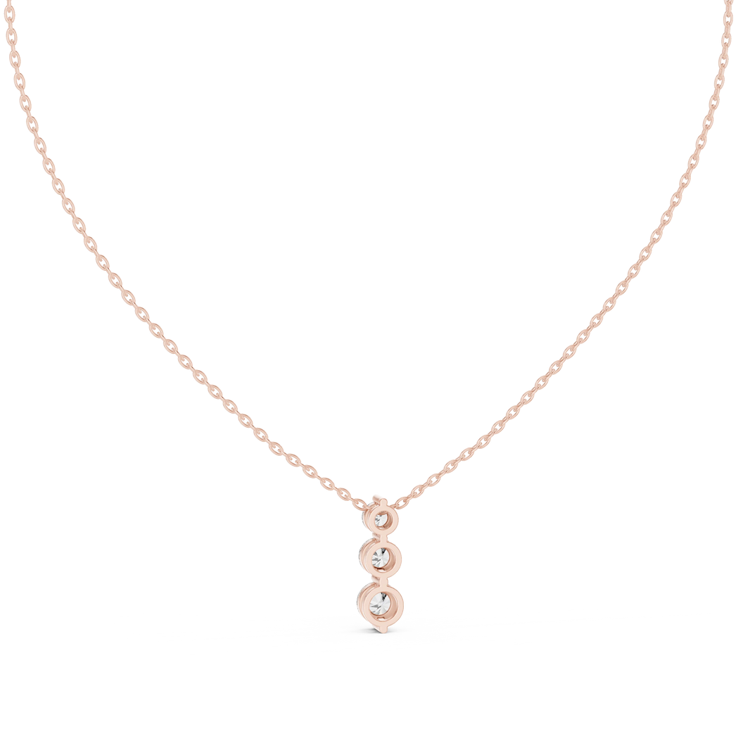 Graduated Three Stone Round Moissanite Drop Pendant in rose 925 sterling silver, view 4