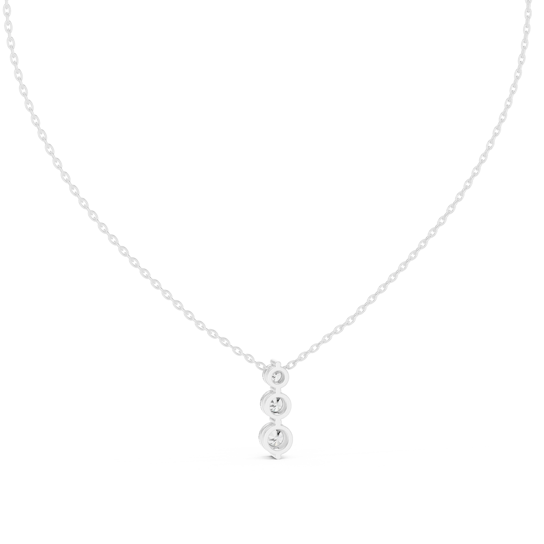 Graduated Three Stone Round Moissanite Drop Pendant in white 925 sterling silver, view 4
