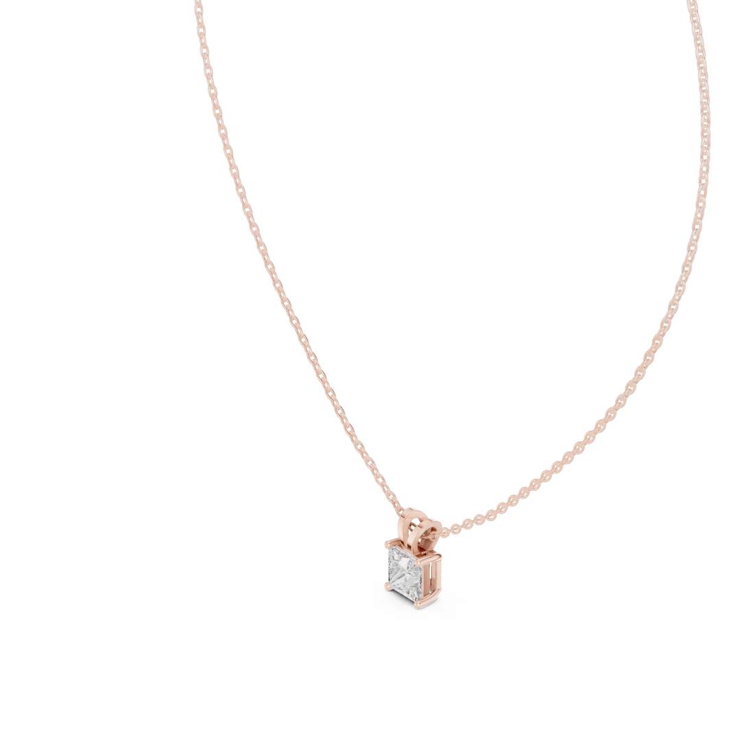 Princess Cut Moissanite Solitaire Pendant with V Bail in rose 925 sterling silver, view 2
