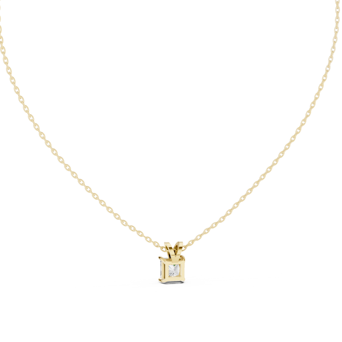 Princess Cut Moissanite Solitaire Pendant with V Bail in yellow 925 sterling silver, view 4
