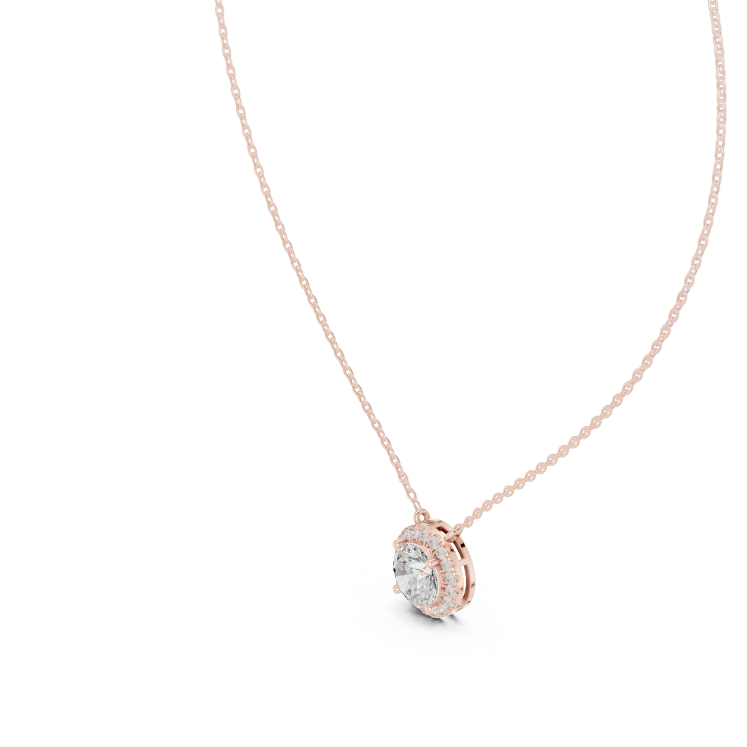 Round Halo Moissanite Station Pendant in rose 925 sterling silver, view 2